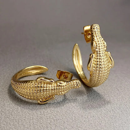 Punk Alloy Crocodile Earrings for Women Creative Animal Studs