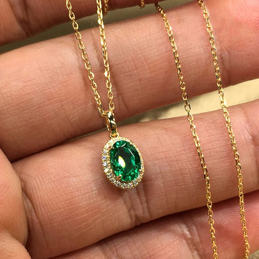 Simple and Elegant Green Cubic Zirconia Gold Color Necklace Women Wedding Anniversary Party Fashion Accessories Jewelry