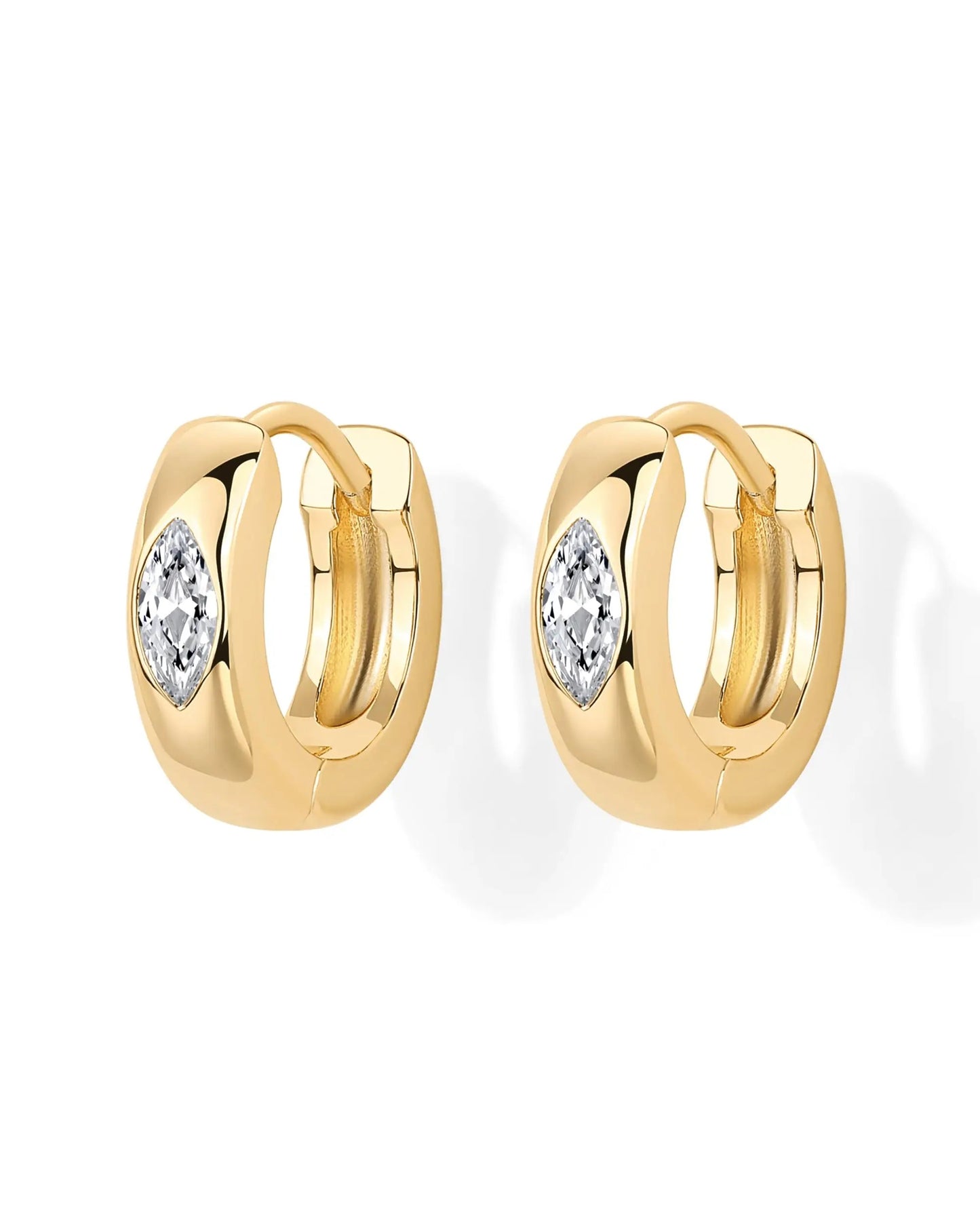 Women’s Gold Plated Hoop Earrings with Sterling Silver Posts CZ