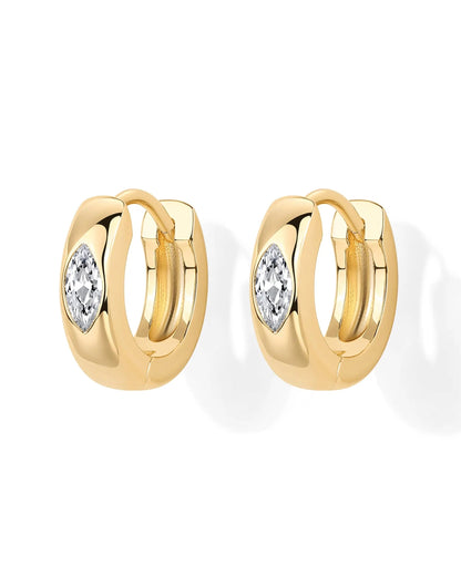Women’s Gold Plated Hoop Earrings with Sterling Silver Posts CZ