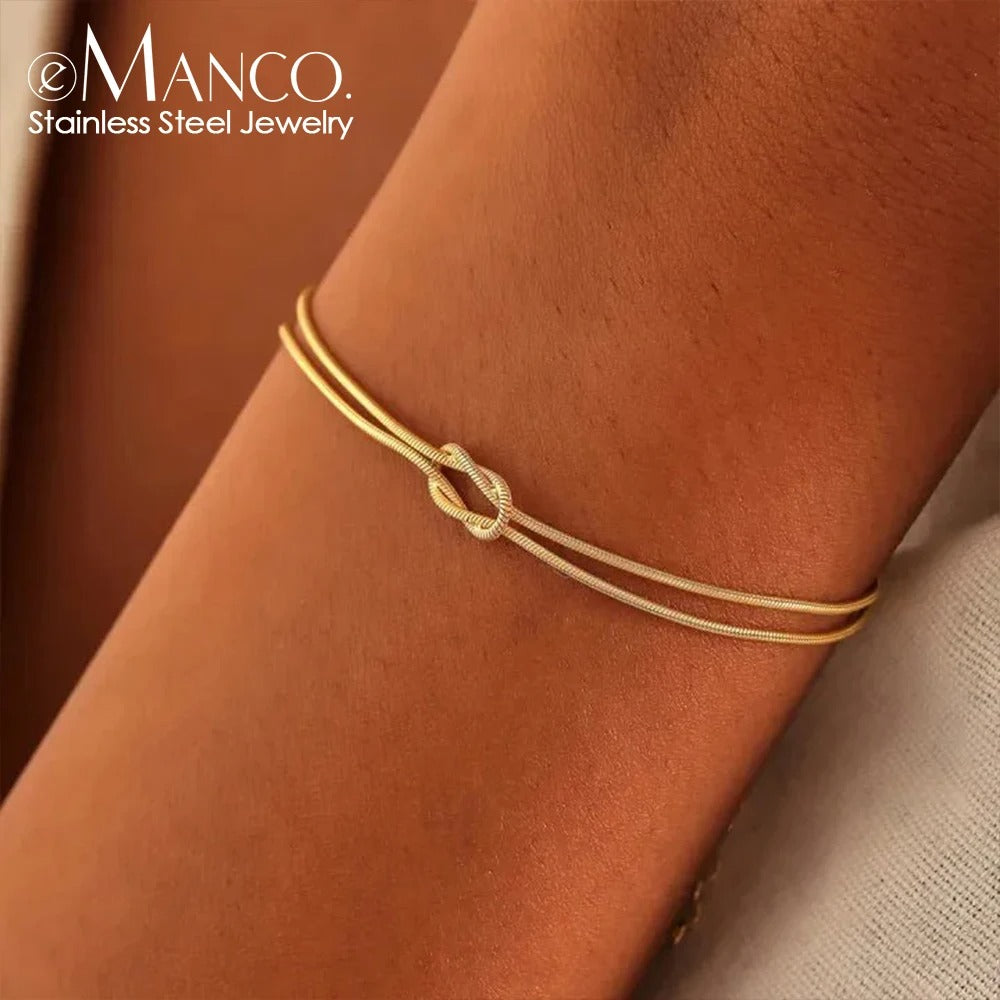 eManco Gold-Plated Stainless Steel Couple Bracelets Snake Chain