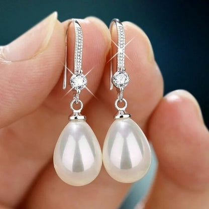 Silver Water Drop Imitation Pearl Earrings for Women Red & Green