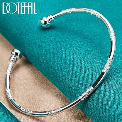 DOTEFFIL 925 Silver Double Beads Cuff Bangle Smooth Matte Bracelet