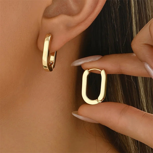 New Gold Color Square Hoop Earrings for Women Stainless Steel Minimalist Punk Unisex Rock Earring Piercing Jewelry Gifts.