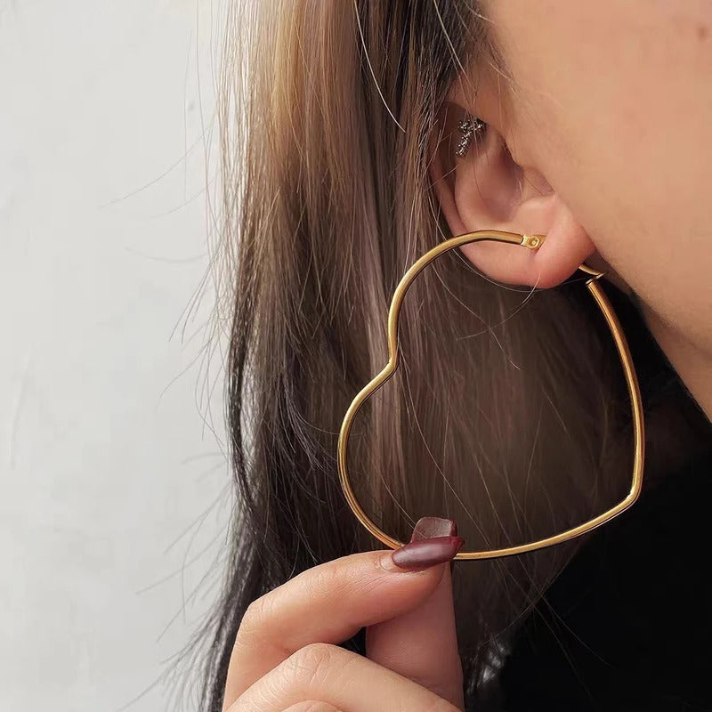 Big Heart Hoop Earrings Gold Stainless Steel Women’s Jewelry