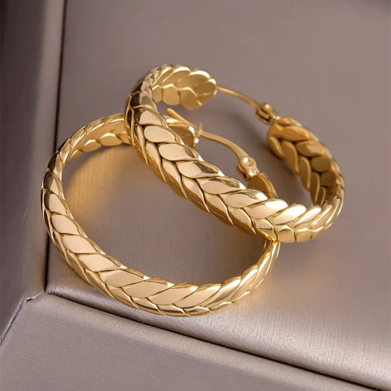 Stainless Steel Wheat Hoop Earrings Geometric Women Festival Gift