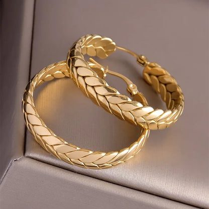 Stainless Steel Wheat Hoop Earrings Geometric Women Festival Gift