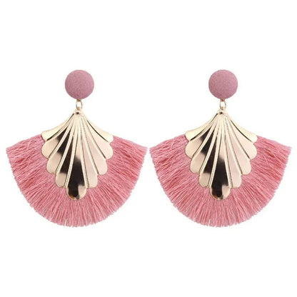 Exaggerated Fan Shaped Tassel Earrings Women Boho Fashion