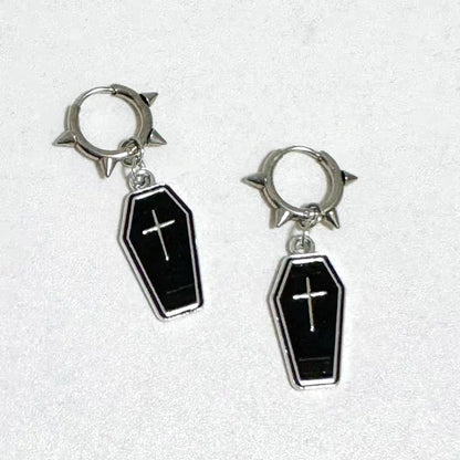 Punk Rivet Coffin Cross Earrings Women Gothic Korean Fashion Jewelry