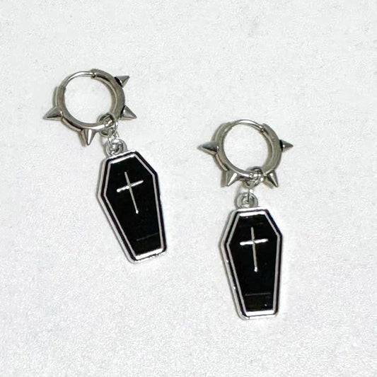 Punk Rivet Coffin Cross Earrings Women Gothic Korean Fashion Jewelry