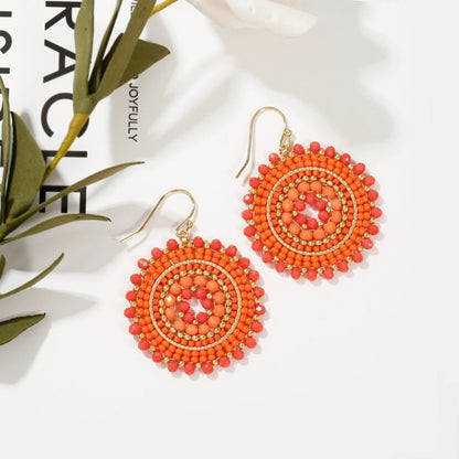 Handmade Crochet Crystal & Seed Beads Drop Earrings Women