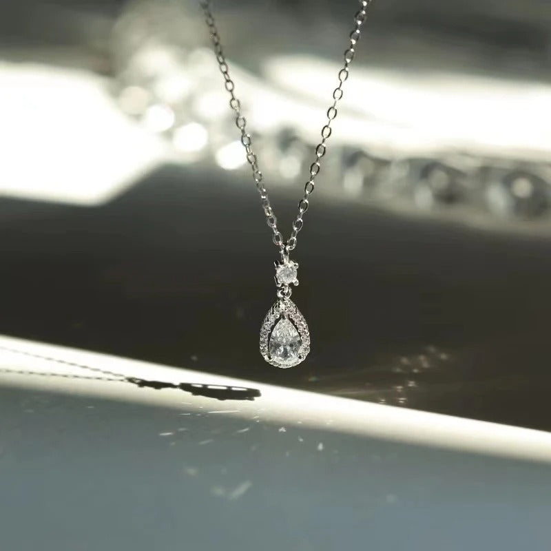 Silver Teardrop Shape Necklace Personalized Charm Zirconia Pendant Choker Birthday Party Gift Women Fine Jewelry