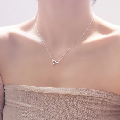 Delicate Silver Color Bowknot Pendant Necklaces For Women Unique Design Fashion Handmade Jewelry Gift