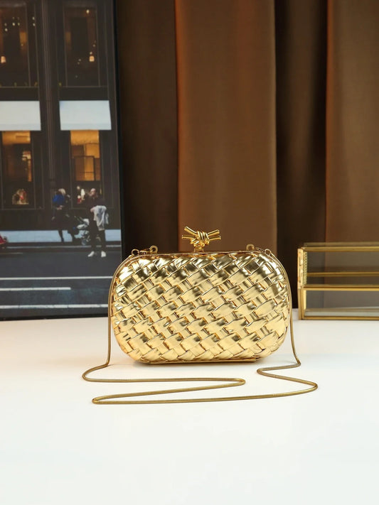 Hand-Woven Fashion Dinner Clutch Woven Shoulder Bag for Women