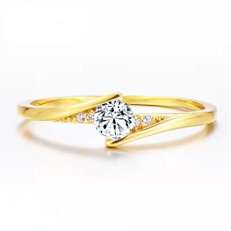 Classic Gold Color White Zircon Ring for Women Wedding Gift