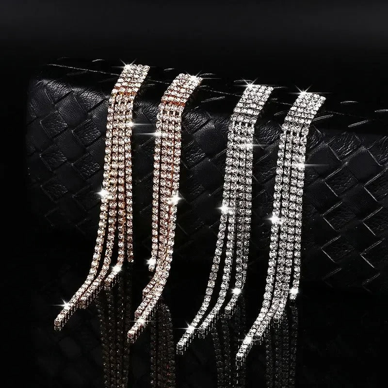 Luxury Rhinestone Crystal Tassel Earrings Women Bridal Jewelry