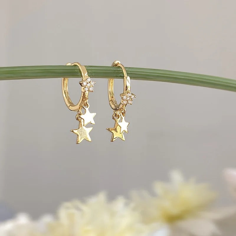 Women’s Rhinestone Star Hoop Earrings Punk Moon Sun Cross Jewelry