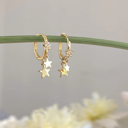 Women’s Rhinestone Star Hoop Earrings Punk Moon Sun Cross Jewelry