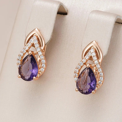 Purple Zircon Water Drop Earrings 585 Rose Gold for Women