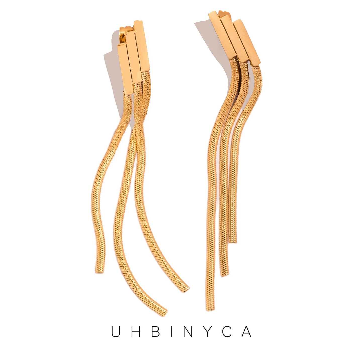 Three Layer Geometric Tassel Earrings 18K Gold Plated Women