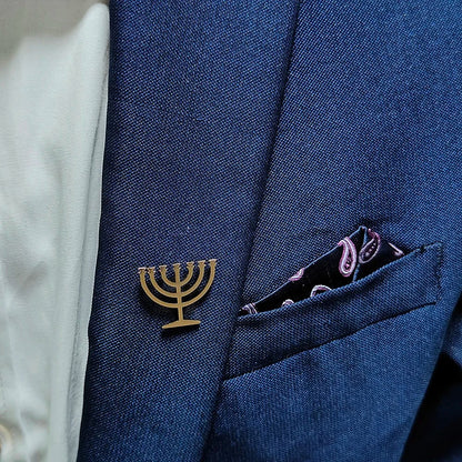 Jewish menorah men's brooch stainless steel lapel pin suit shirt decoration accessories wedding groomsmen gift