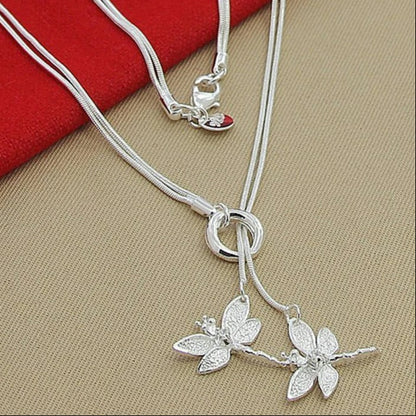 925 Sterling Silver Dragonfly Pendant Necklace Women Snake Chain