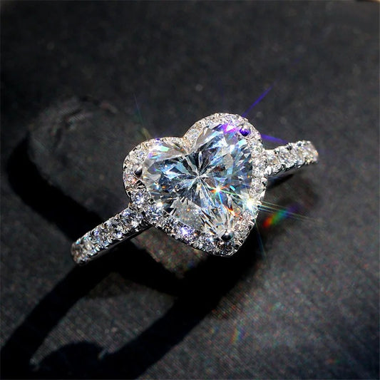 Silver Heart Ring with White Zircon for Women Wedding & Engagement Jewelry