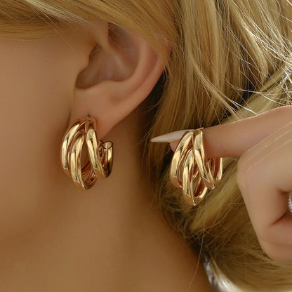 Smooth Metal Hoop Earrings Women Fashion Trendy Round Circle Jewelry