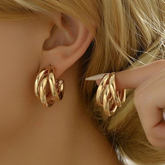 Smooth Metal Hoop Earrings Women Fashion Trendy Round Circle Jewelry