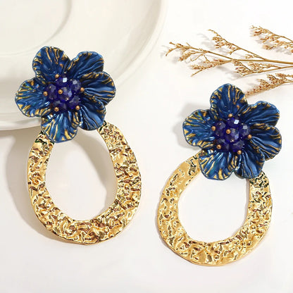 Large Floral Drop Earrings Gold Color Women Pendientes Jewelry