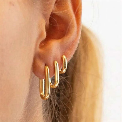 Gold Square Hoop Earrings Stainless Steel Unisex Punk Jewelry Set