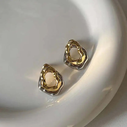 Vintage Two-Tone Metal Drop Earrings Geometric Round Women Jewelry