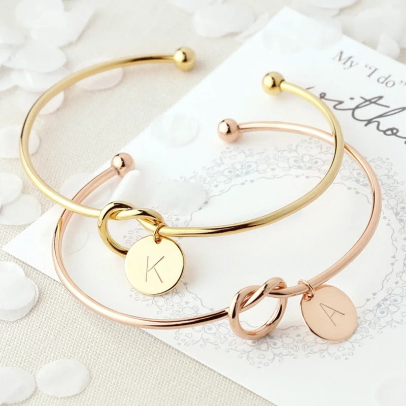 Trendy Initial Coin Charm Bangle for Women Men Lover Wife Stainless Steel Letter Cuff Bracelet Couple Jewelry