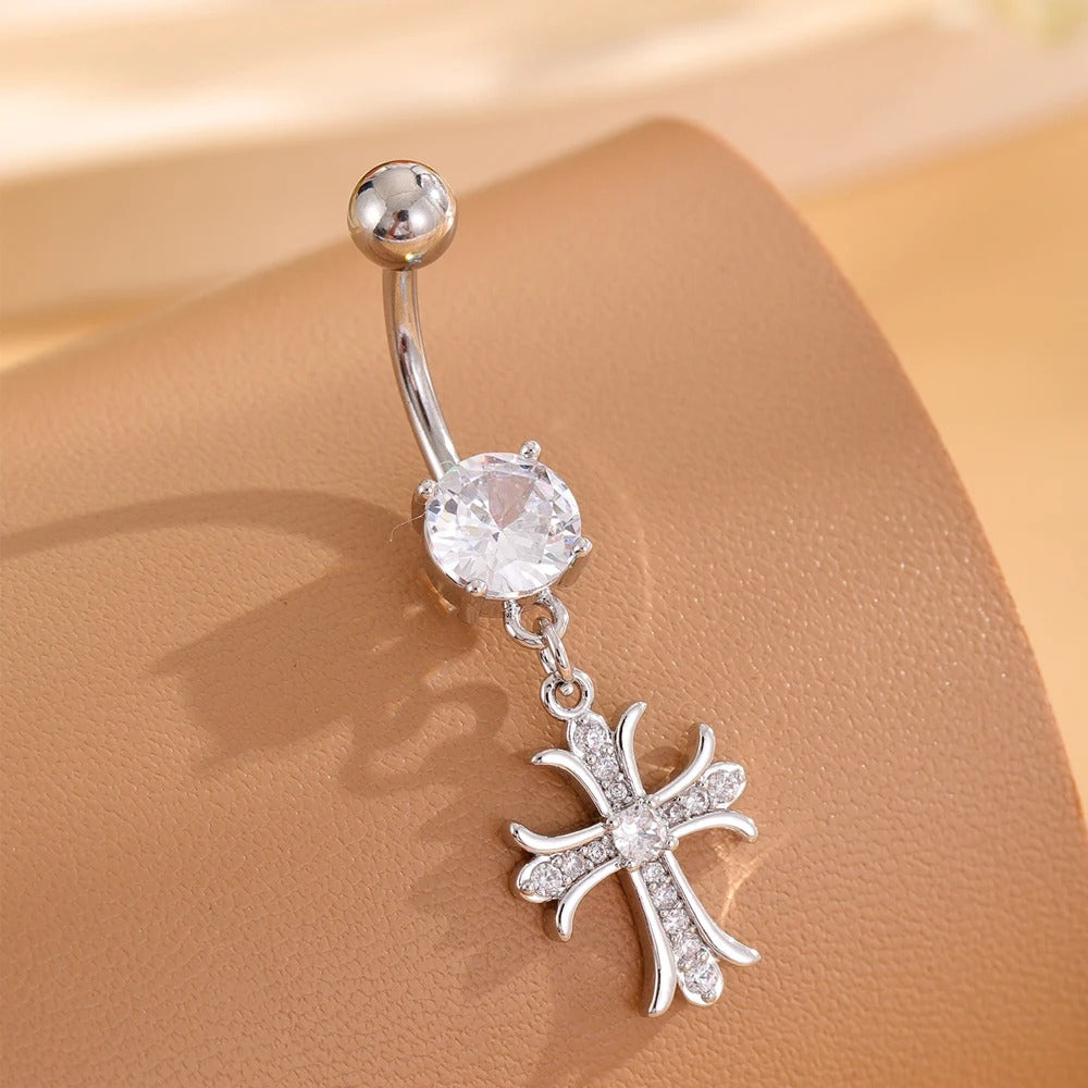 Stainless Steel Cross Curved Dangle Belly Button Ring  Cross Navel Belly Piercing for Women Sexy Body Accessories