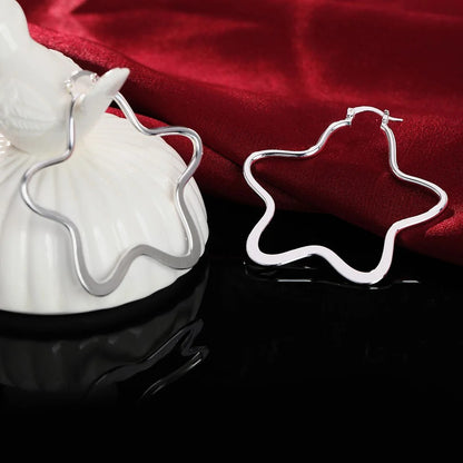 925 Sterling Silver 55MM/5.5CM Star Hoop Earrings For Women Wedding Jewelry