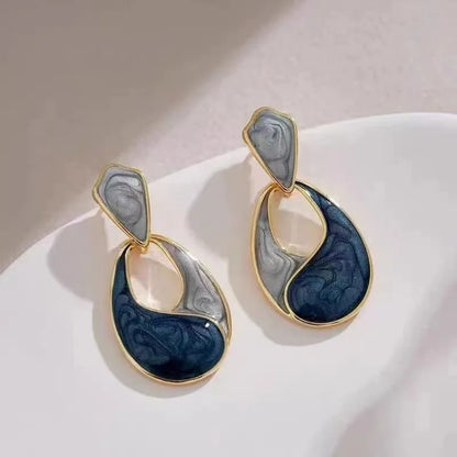 Grey Blue Enamel Water-Drop Dangle Earrings Women Trendy Jewelry
