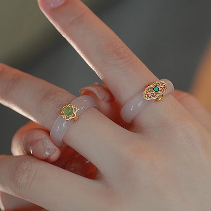 Chinese Retro Imitation Jade Ring Minimalist Stone Jewelry