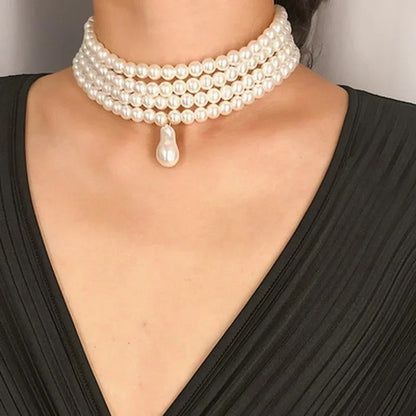 Fashion Elegant Multi-layer Imitation Pearl Necklace Metal Fixed Jewelry Accessories for Women Creative Birthday Gift Decoration