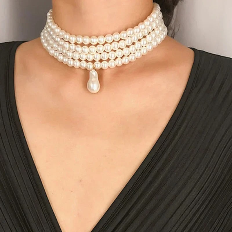 Fashion Elegant Multi-layer Imitation Pearl Necklace Metal Fixed Jewelry Accessories for Women Creative Birthday Gift Decoration