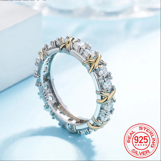 Luxury 925 Sterling Silver Ring Interlaced With AAA Zircon Crystal Ring For A Woman's Engagement Jewelry Gift