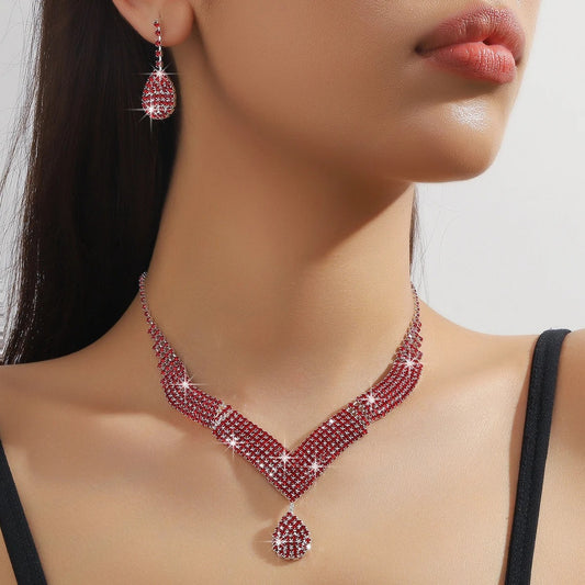 3PC Women's Trendy Claw Chain Series Large Water Drop Earrings Necklace Jewelry Set Wedding Banquet Party Holiday Gift