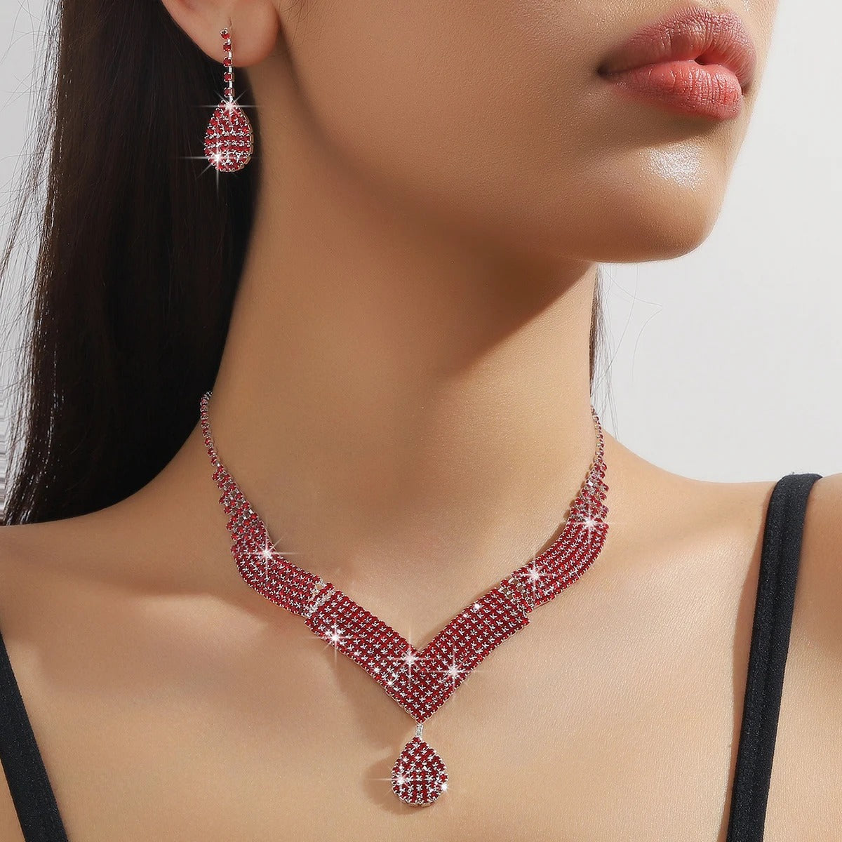 3PC Women's Trendy Claw Chain Series Large Water Drop Earrings Necklace Jewelry Set Wedding Banquet Party Holiday Gift