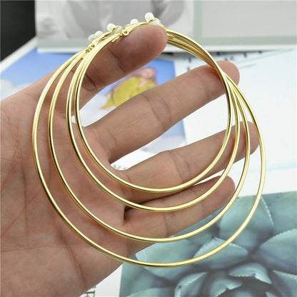 Clip Earrings for Women Without Piercing Super large Small Big Circle Rose Gold Silver Black Plating Classic Trend
