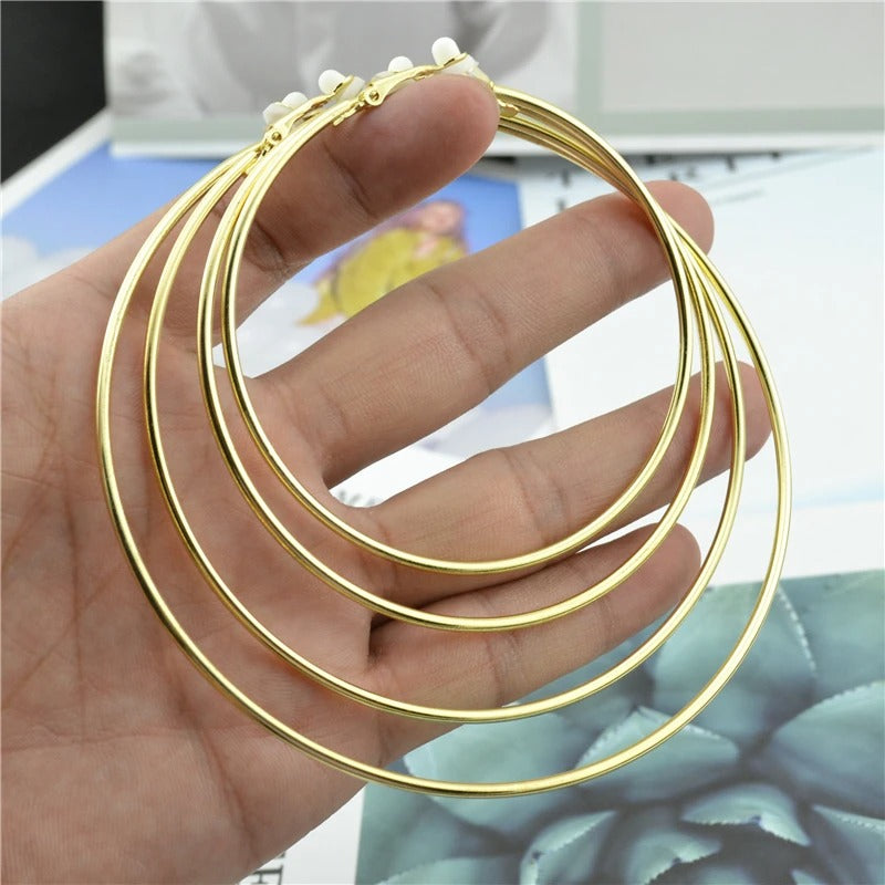 Clip Earrings for Women Without Piercing Super large Small Big Circle Rose Gold Silver Black Plating Classic Trend