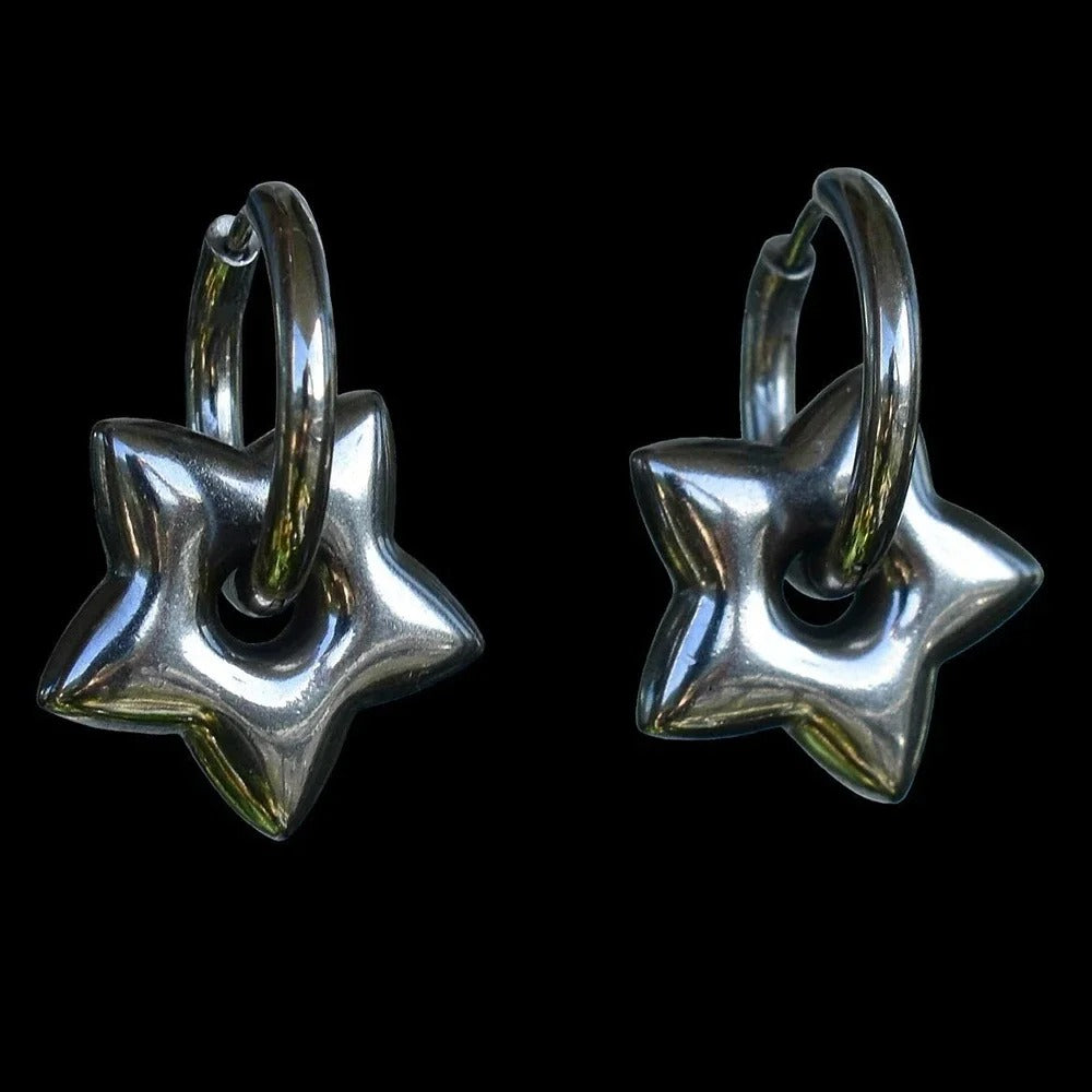 Stainless Steel Chunky Star Hoop Earrings for Women