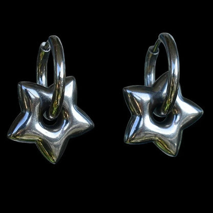 Stainless Steel Chunky Star Hoop Earrings for Women