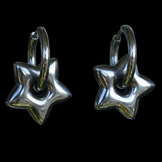 Tarnish Free Stainless Steel Y2K Chunky Star Hoops Hypoallergenic Alt Goth Punk Edgy Earrings for Women Girls Jewelry
