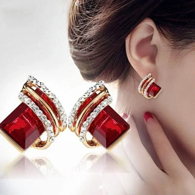 Princess Gold-Plated Zircon Earrings Women Birthday Anniversary Gift