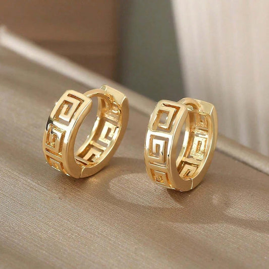Small Gold Hoop Earrings Women Hallow Out Geometric Metal Jewelry