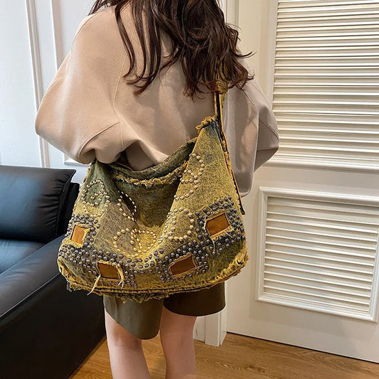 Women’s Denim Crossbody Hobo Bag Large Capacity Fashion Travel Shoulder Tote